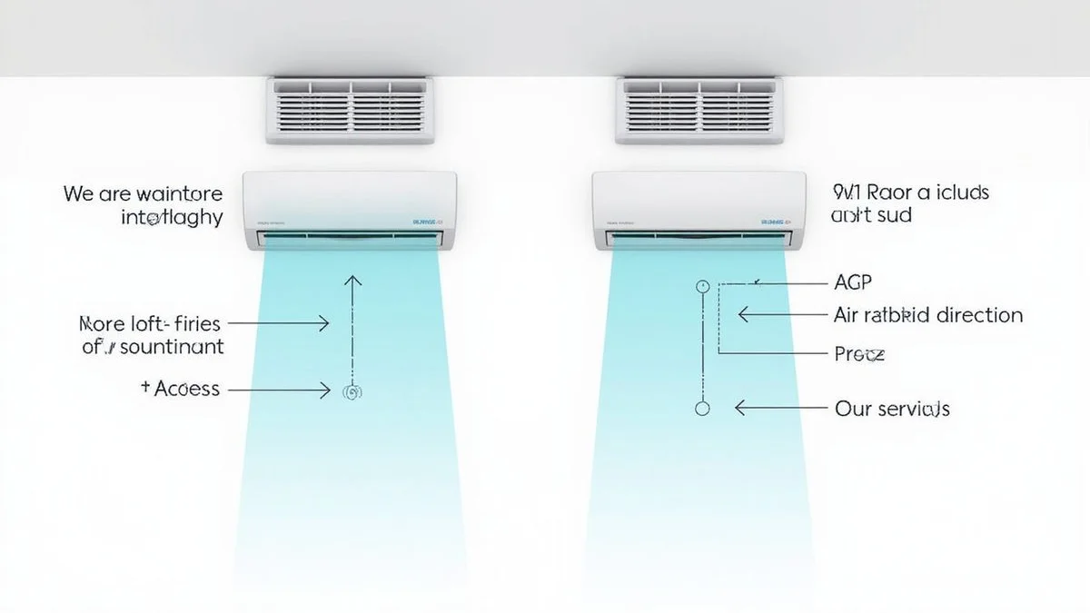 Comparison diagram of cassette (ceiling-mounted) vs wall-mounted aircond labelling key differences