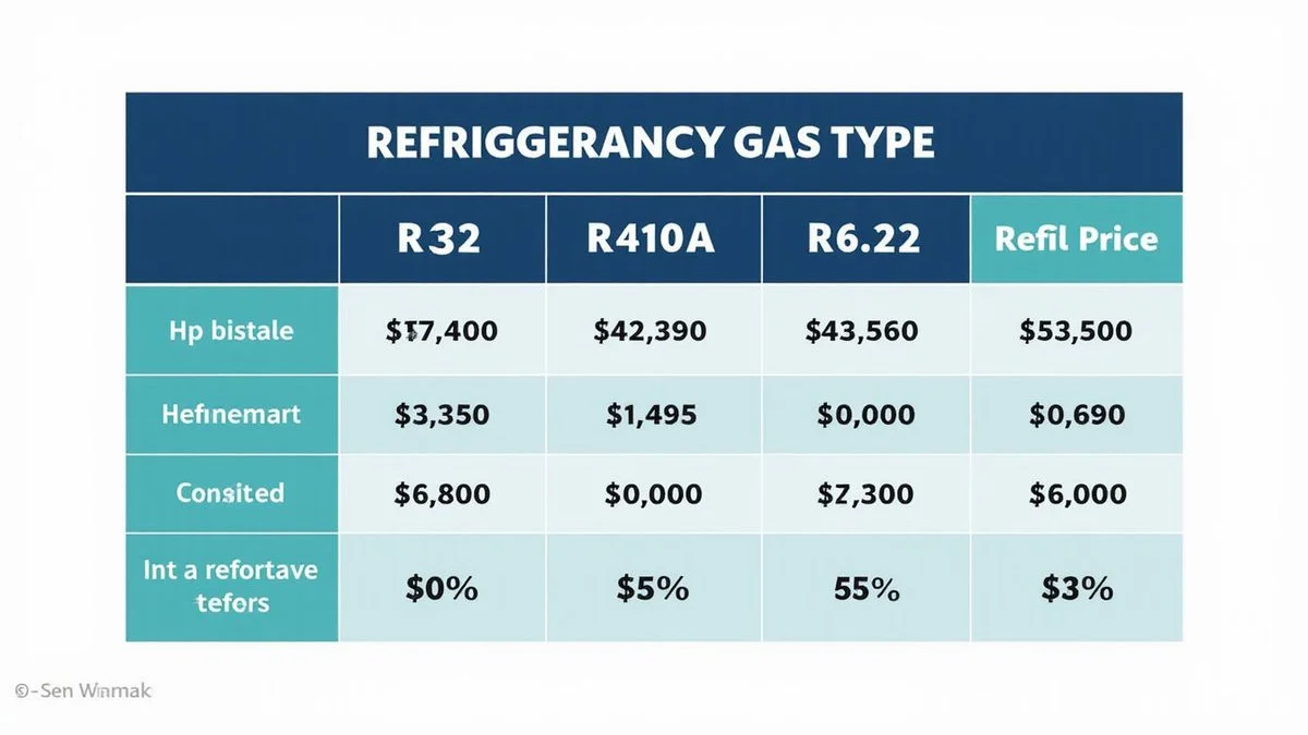 Cost table showing gas type vs HP vs price with leak detection added