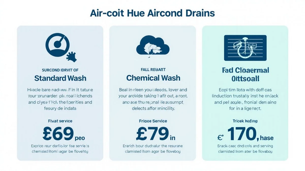 Cost-tier infographic showing standard service, chemical wash, and overhaul price ranges