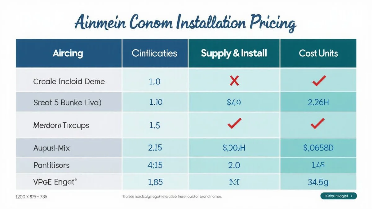 Cost-tier table showing install-only and supply-and-install prices by HP