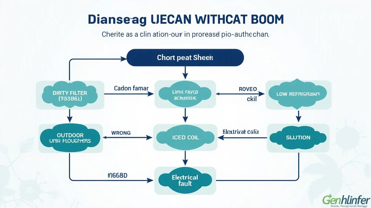 Diagnostic flowchart with 6 checks and yes/no branches