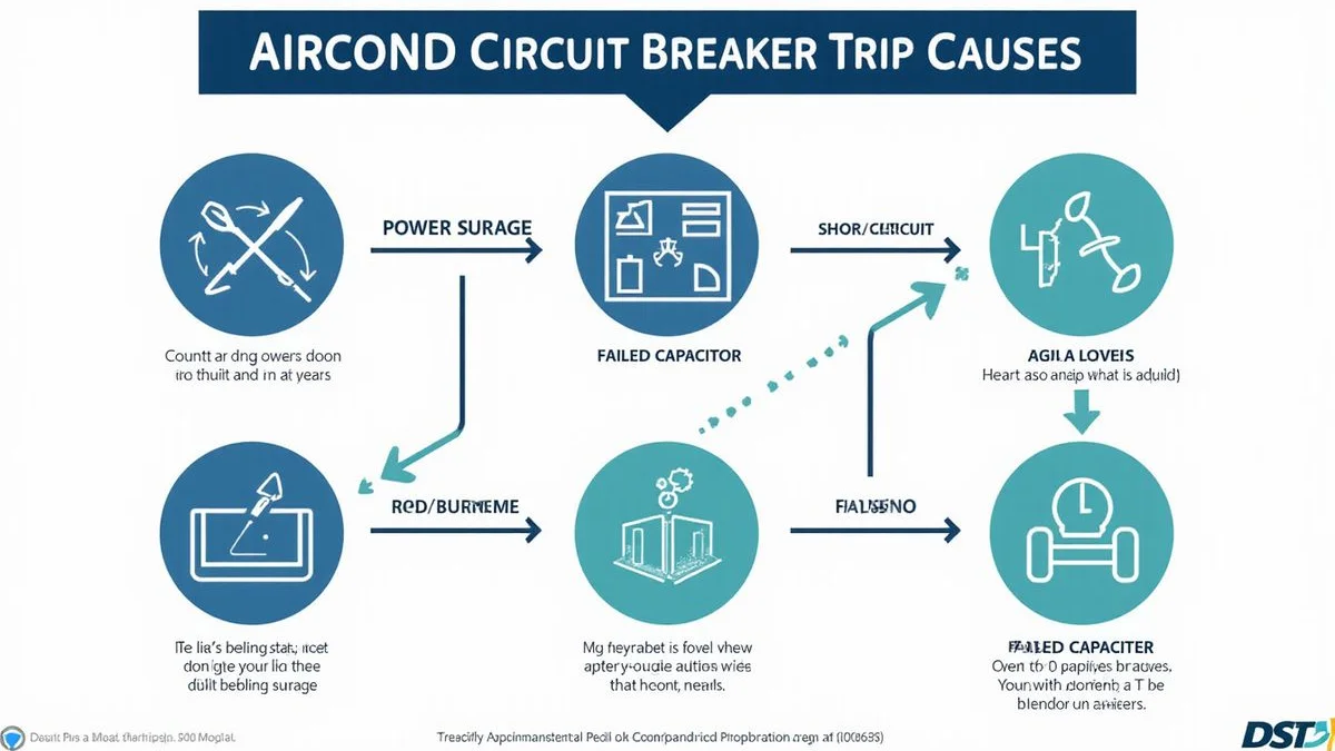 Diagnostic flowchart for trip causes: surge, short circuit, capacitor, with troubleshooting steps