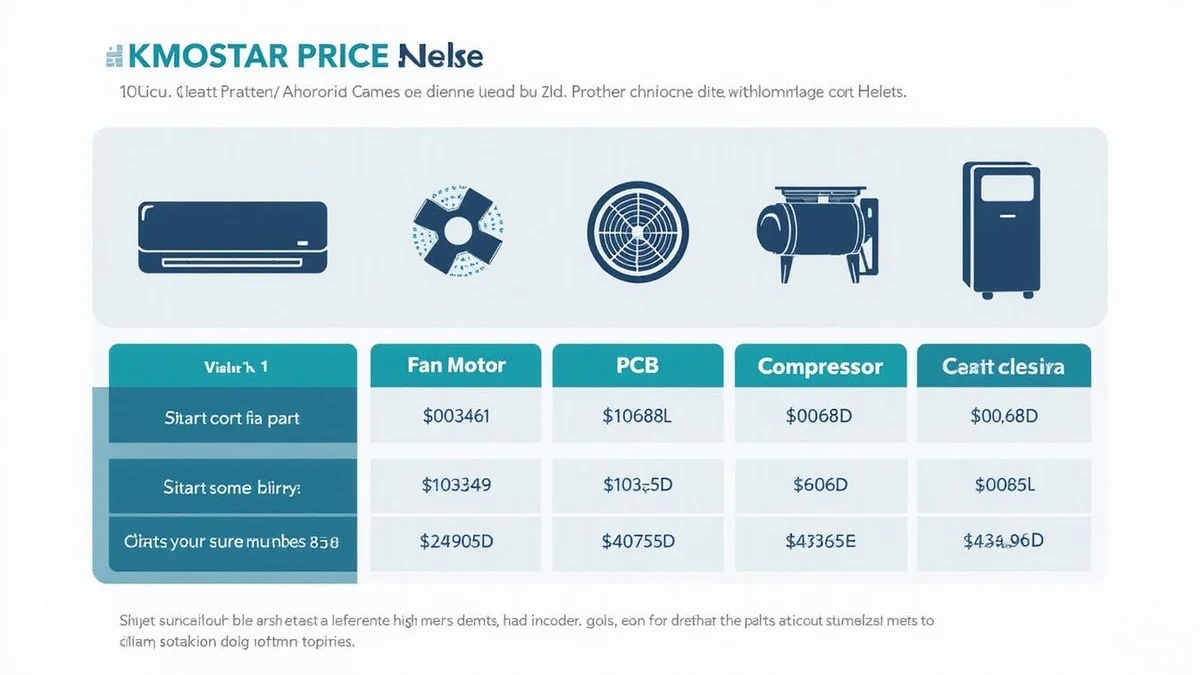Parts price table by component with typical labour cost added