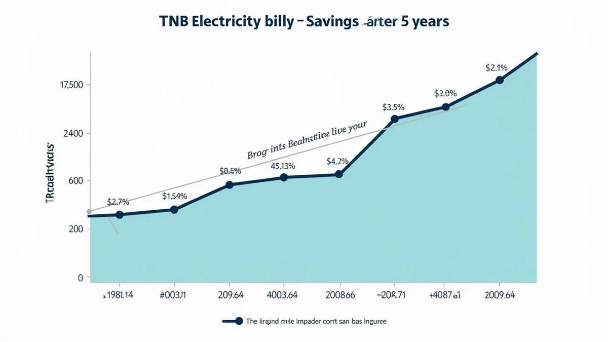 Payback chart showing monthly TNB savings over time, crossing breakeven at 2.5 years