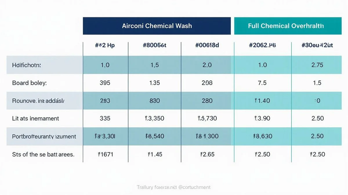 Price-tier table by HP rating showing wash vs overhaul pricing