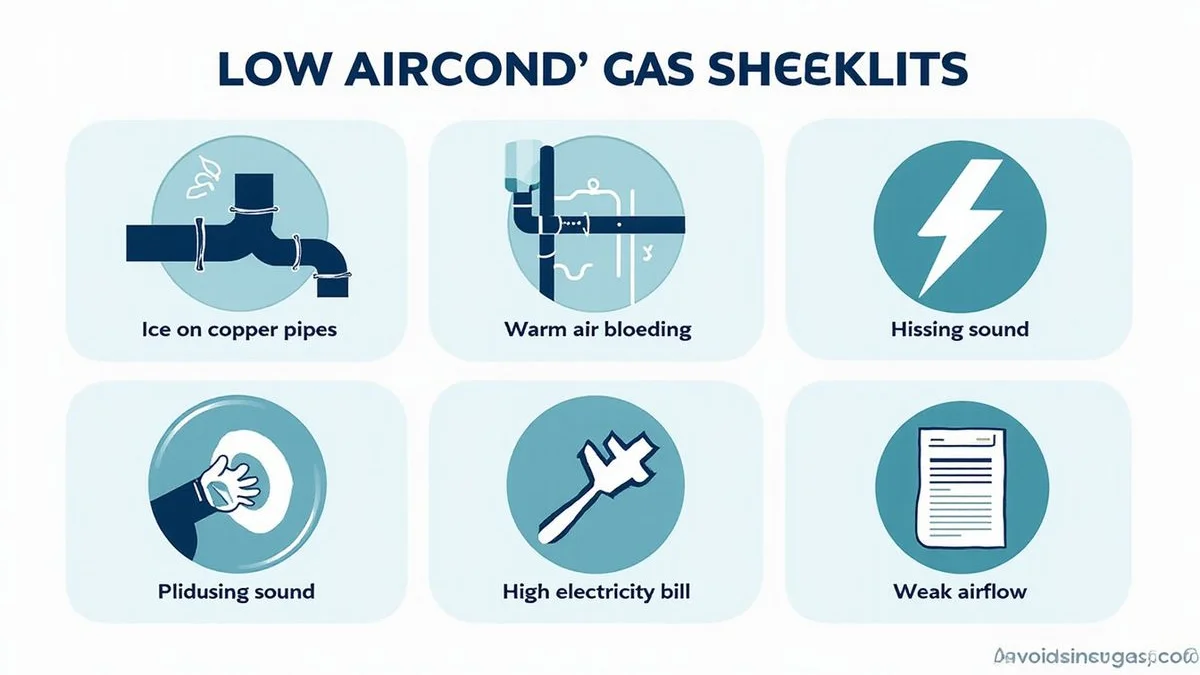 Symptom checklist diagram showing 5 signs of low gas with visual cues
